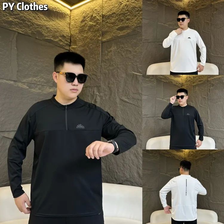 胖语大码男装 2025秋季新款户外高弹锦氨半拉链拼接长袖79050#S