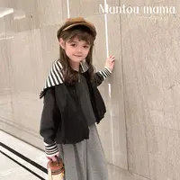 【Mt studio】3【现货】真两件皮马甲女童秋冬季韩版百搭条纹毛衣套装