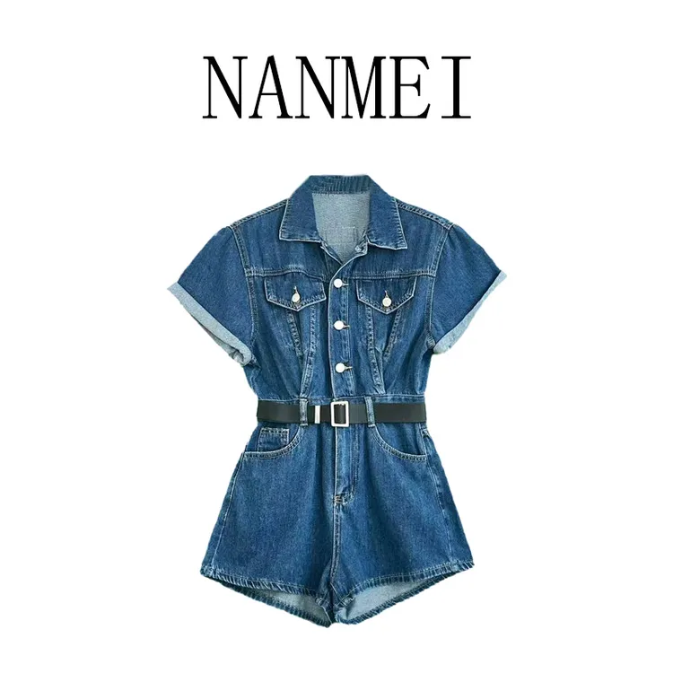 NM【美式风】美式复古工装牛仔连体短裤