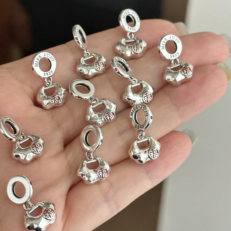 吊坠925银 原创设计简约百搭气质女复古小福包串珠吊坠 3859