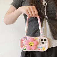 小清新花朵支架适用iPhone16手机壳可爱卡通硅胶苹果15手提挂绳壳