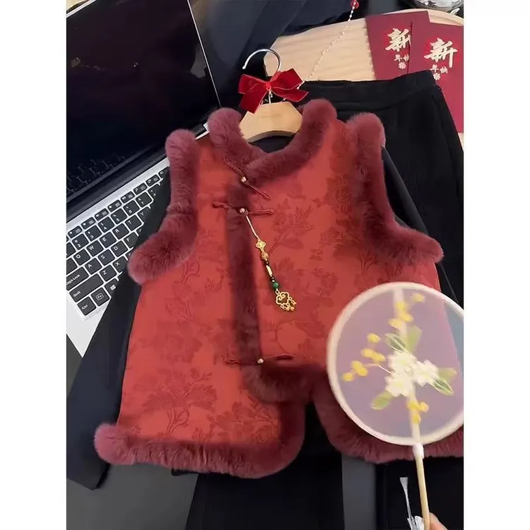 喜庆拜年服秋冬2025新款多版本新中式保暖夹棉服新年战袍马甲外搭