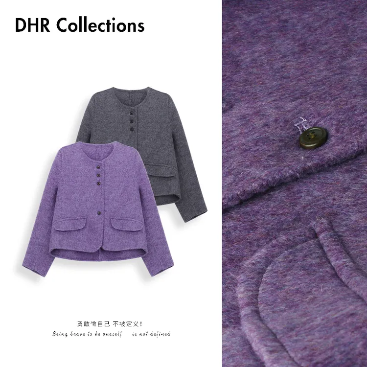 豆豆DD【紫气东来】绵羊毛保暖毛呢外套圆领时尚百搭上衣-261825DW