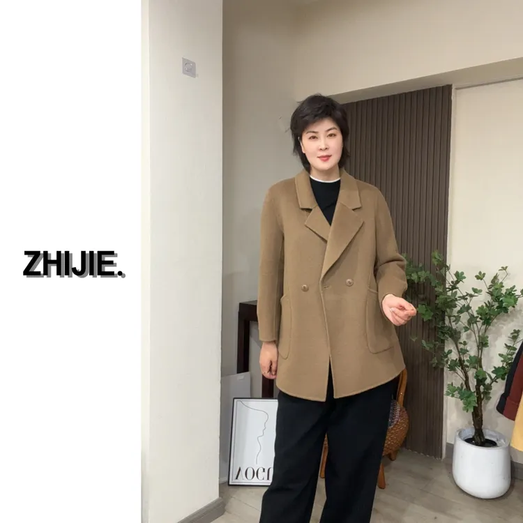 ZHIJIEFUSHI.长度78cm/简约中长款澳洲超细双面羊毛大衣