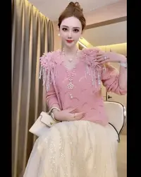 【风铃】重工钉珠拼接蕾丝轻奢百搭显瘦针织套头上衣
