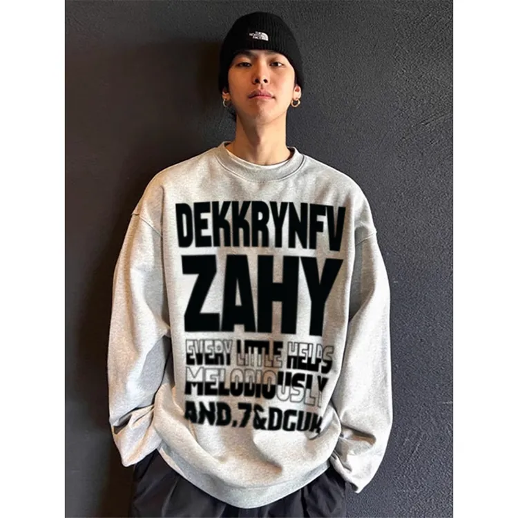 美式ins潮牌字母印花圆领卫衣男秋季高街百搭休闲情侣款套头上衣