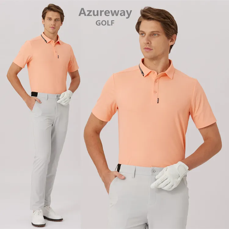 Azureway高尔夫纯色男短袖透气速干弹力修身T恤衫GOLF运动球衣服