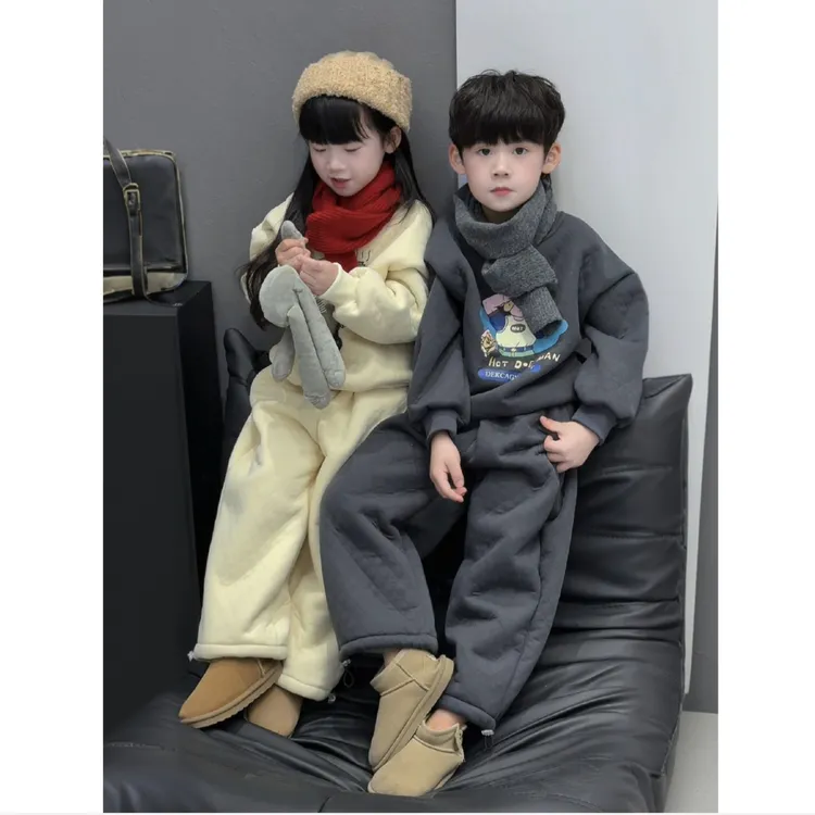儿童秋冬加绒加厚韩版两件套男女中小童卡通休闲过冬套装 CP