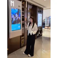 秋季新款大码休闲风连帽双拉链口袋正肩开衫毛衣高腰休闲裤套装