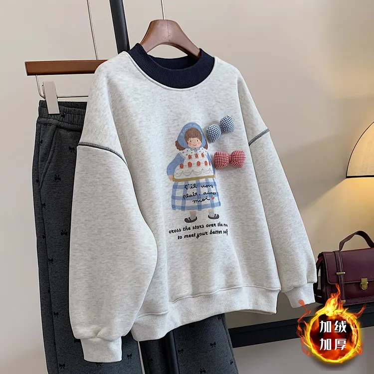女童冬款加绒卫衣2025新款儿童加厚长袖中大童女孩休闲时髦上衣潮