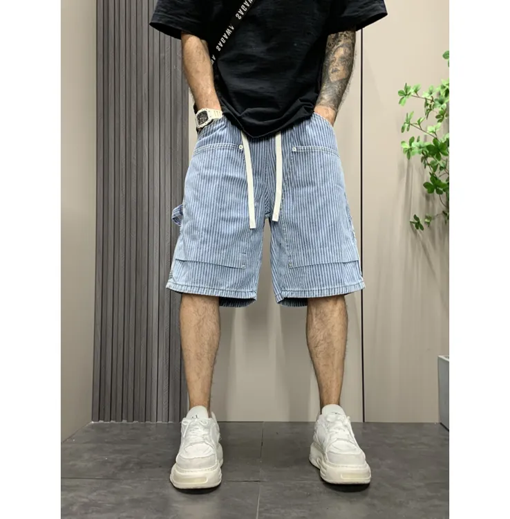 美式休闲直筒短裤夏季薄款青年水洗做旧高街痞帅牛仔短裤五分裤男