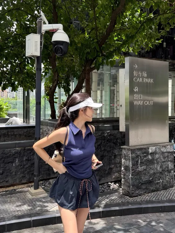 夏季新款女生韩系ins衣服运动风polo上衣穿搭无袖背心显瘦蓬蓬裙