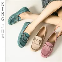 【王爵】真皮女士豆豆鞋百搭通勤一脚蹬小单鞋圆头粉色软底豆豆鞋