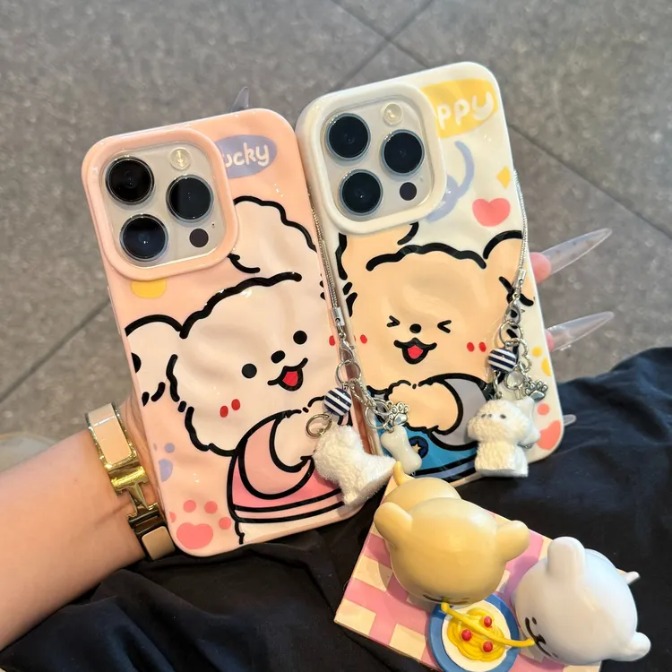 SMBLCE情侣小狗贴贴挂链适用苹果16陨石纹15手机壳iPhone14/13/12