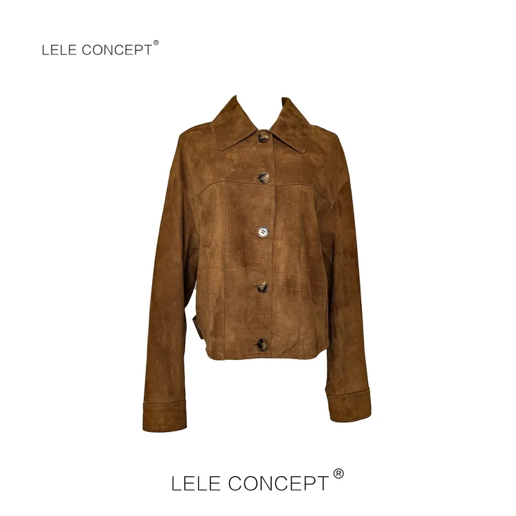 LELE CONCEPT丨「丽」都市复古港风系扣翻毛皮短款皮衣FP25C0006W