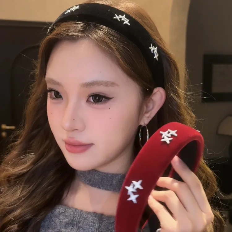 高级复古~时髦设计感星星丝绒发箍公主ins风海绵高颅顶头箍女盘发