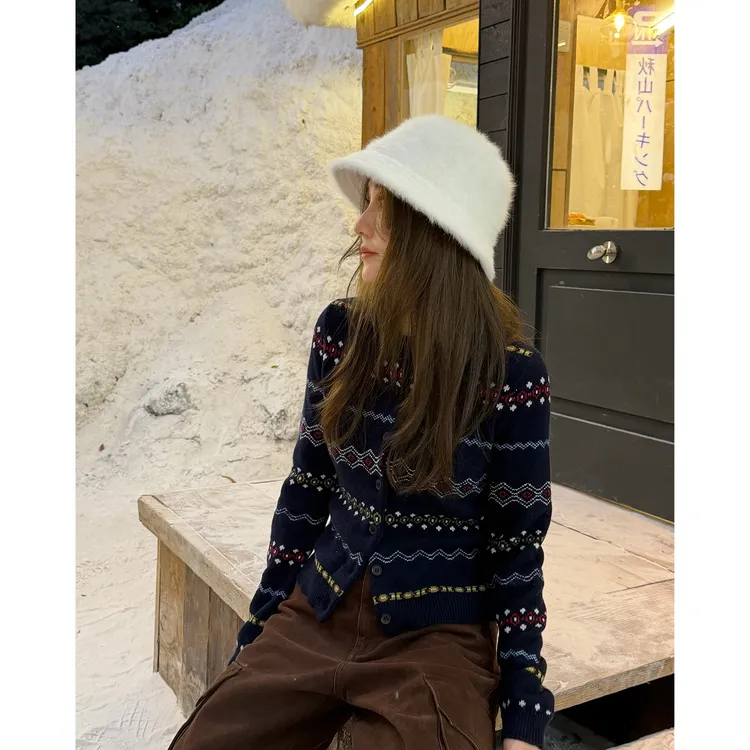 PH 《蓝调夜曲》复古费尔岛提花羊毛混纺针织百搭开衫毛衣 PH3221