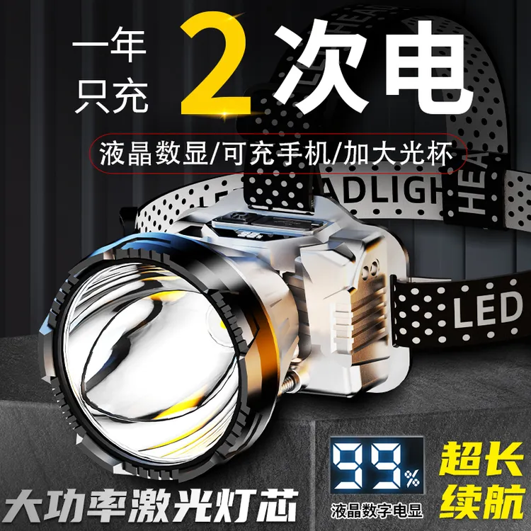 强光户外头灯远射超长续航可充电防水超亮头戴式感应夜钓LED矿灯