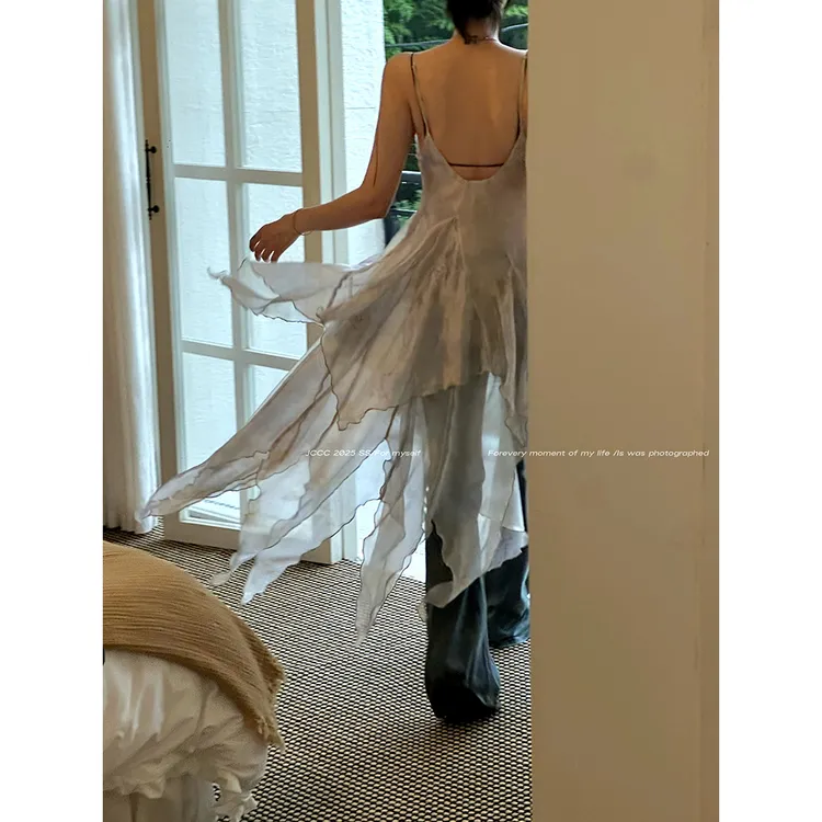 JCCC影子【银河垂露】扎染“度假系列”不规则吊带纱质连衣裙JE5BSL12