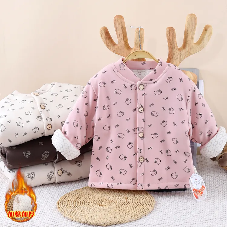 儿童冬季三层夹棉加厚棉袄开衫男女童加厚棉服中小童宝宝保暖上衣