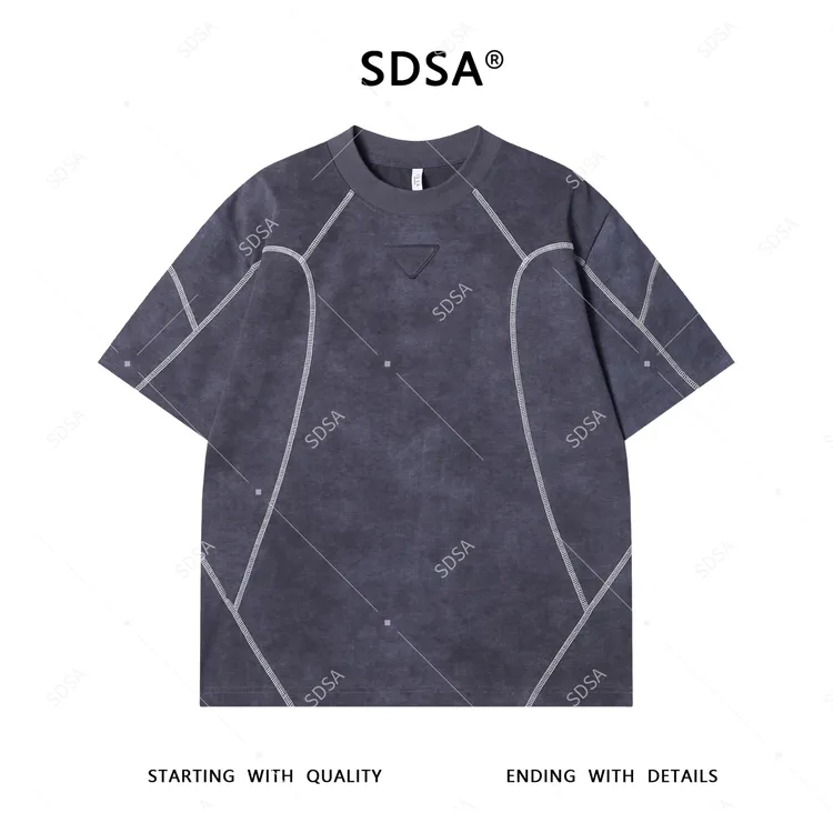 夏季高级感新款男士痞帅缝线倒三角圆领短袖T恤简约百搭时尚上衣