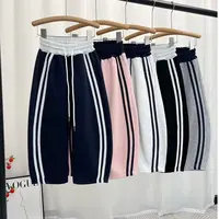 女童运动裤子儿童春秋撞色高腰显瘦宽松弯刀裤中大童垂感休闲卫裤