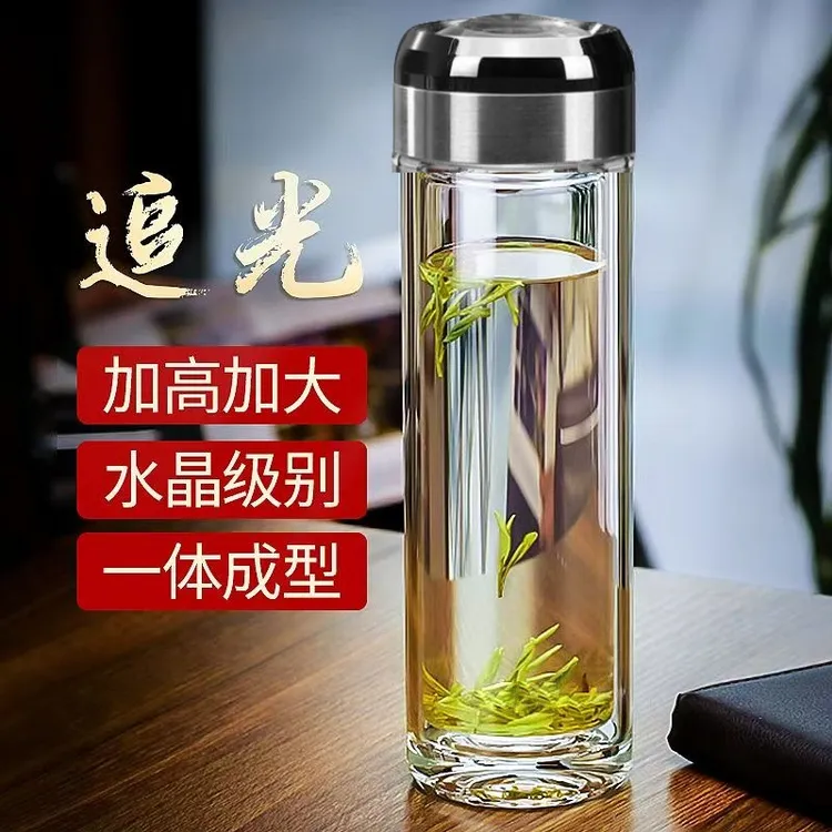 双层商务泡茶杯精品黑武士天使之眼水杯高档双层加厚高硼硅玻璃杯