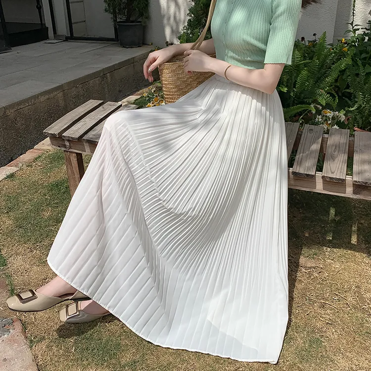 白色半裙百褶裙女夏季2025新款垂感雪纺半身裙宽松大摆a字长裙子