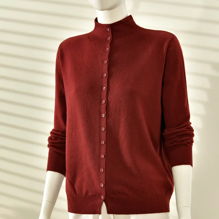 2025秋冬新款时尚针织开衫女简约气质百搭宽松显瘦长袖半高领毛衣