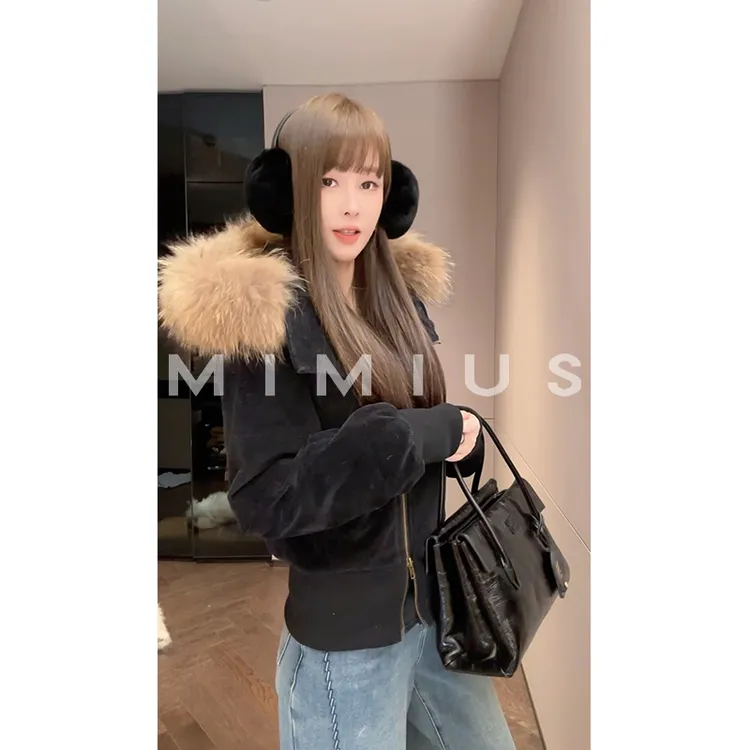 【mimius】P 可溯源三星安心羽绒雪尼尔大毛领修身短款羽绒服G11054