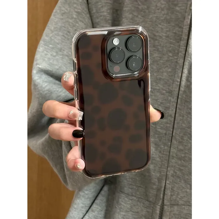 奥菲顿棕底晕染豹纹适用iPhone16大孔手机壳华为vivo小米15oppo套