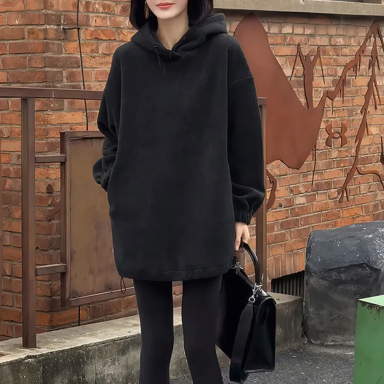 2025年冬季新款韩式黑色连帽卫衣宽松感百搭长袖上衣大码女装胖MM