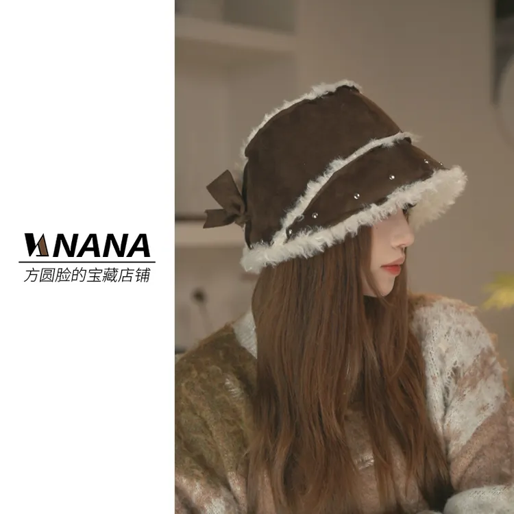 原创设计 一帽2戴 铆钉重工渔夫帽毛帽子保暖盆帽秋冬女百搭帽子