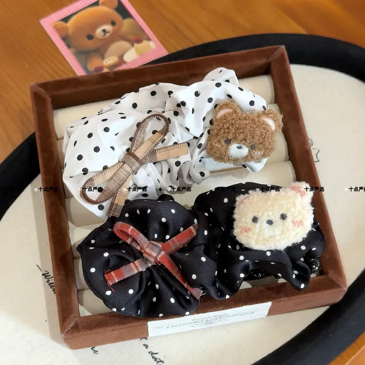 波点小熊香蕉夹 梦中情夹超可爱熊熊波点竖夹少女心高马尾抓夹