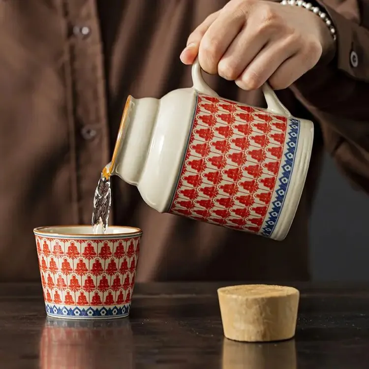 复古万花小暖壶家用带盖泡茶壶茶杯办公室大容量创意陶瓷焖茶杯