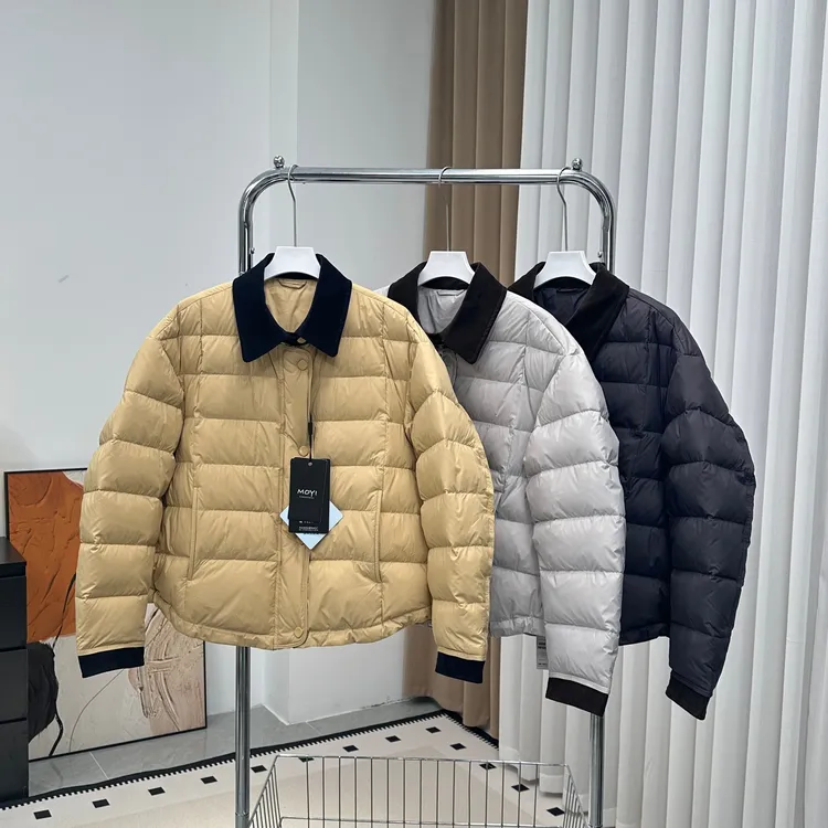 「新国标 真95%白鸭绒」撞色灯芯绒翻领 冬季厚实保暖羽绒服女Z821