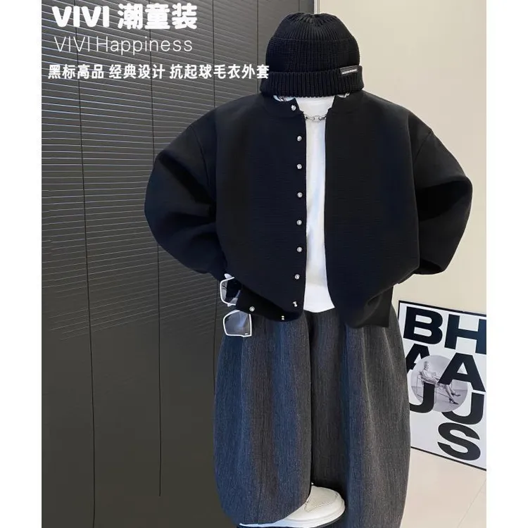 现货VIVI童装【小香风】2025秋款亲子中大童黑色厚实抗起球毛衣外套