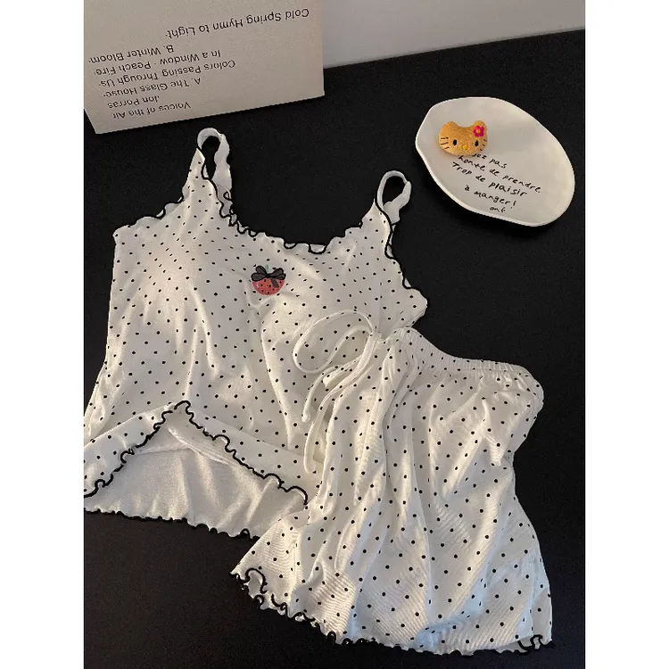 【波点草莓】甜美少女带胸垫吊带睡衣女夏季2025新款短裤套装居家服