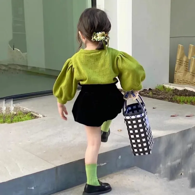 童泰【断码】xixibaby童装秋冬新款毛衣女童洋气牛油果绿花苞裤甜