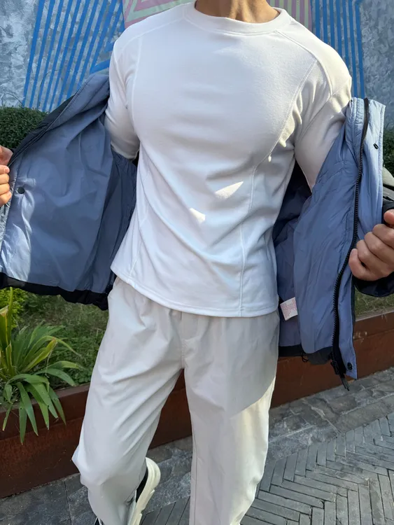 重磅双面暖绒解构线条打底衫长袖男士秋冬cleanfit保暖内搭卫衣