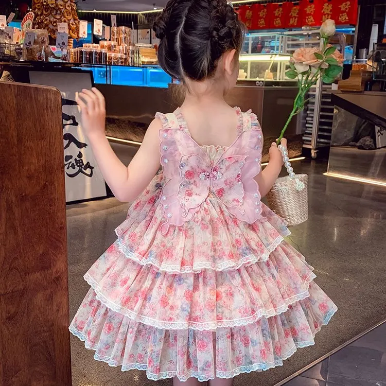 夏季碎花公主风25蓬蓬裙连衣裙小女孩女蝴蝶童装女宝儿童女童裙子