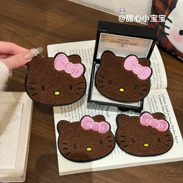 可爱刺绣黑皮KT!猫咪魔术贴发卡无痕刘海贴整理碎发神器发饰品