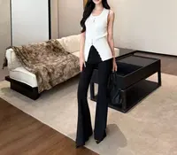 5627号25695（长）秋冬纯色前隐形拉链竖条设计微喇显瘦小黑裤