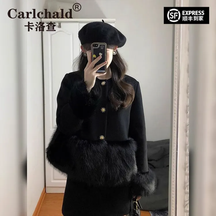 卡洛查（CARLCHALD）小香风毛呢法式套装裙感小洋装秋冬气质名媛韩