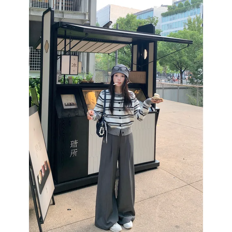 切糕自制【雅痞西裤】小个子秋季流光风慵懒高腰垂感阔腿宽松休闲裤