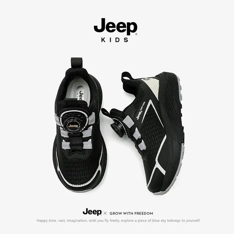 【断码清仓】jeep儿童碳板跑步鞋男童防滑运动鞋女童旋转纽扣休闲鞋