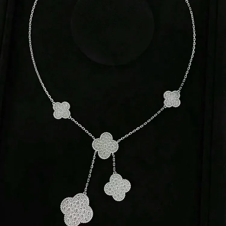 坠链均925银 高版本 1:1 大号四叶草 6 花流苏项链毛衣链气质轻奢