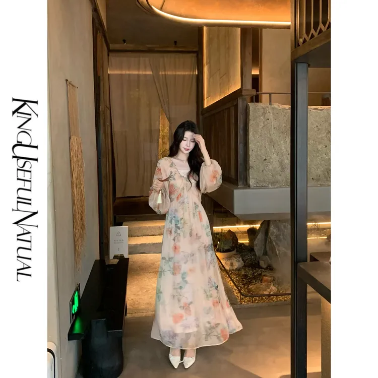 KUN【普罗旺斯】难忘花色 定染印花仿真si皱大摆量藏肉气质款连衣裙