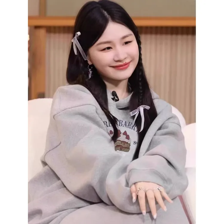 美式高端连帽卫衣女2025宽松慵懒风春秋季新款复古减龄印花中长款