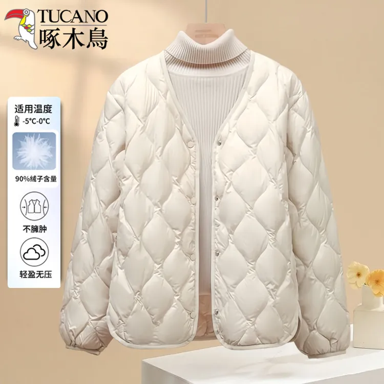 啄木鸟2025秋冬新款轻薄羽绒服女内搭V领短款保暖羽绒内胆女外套